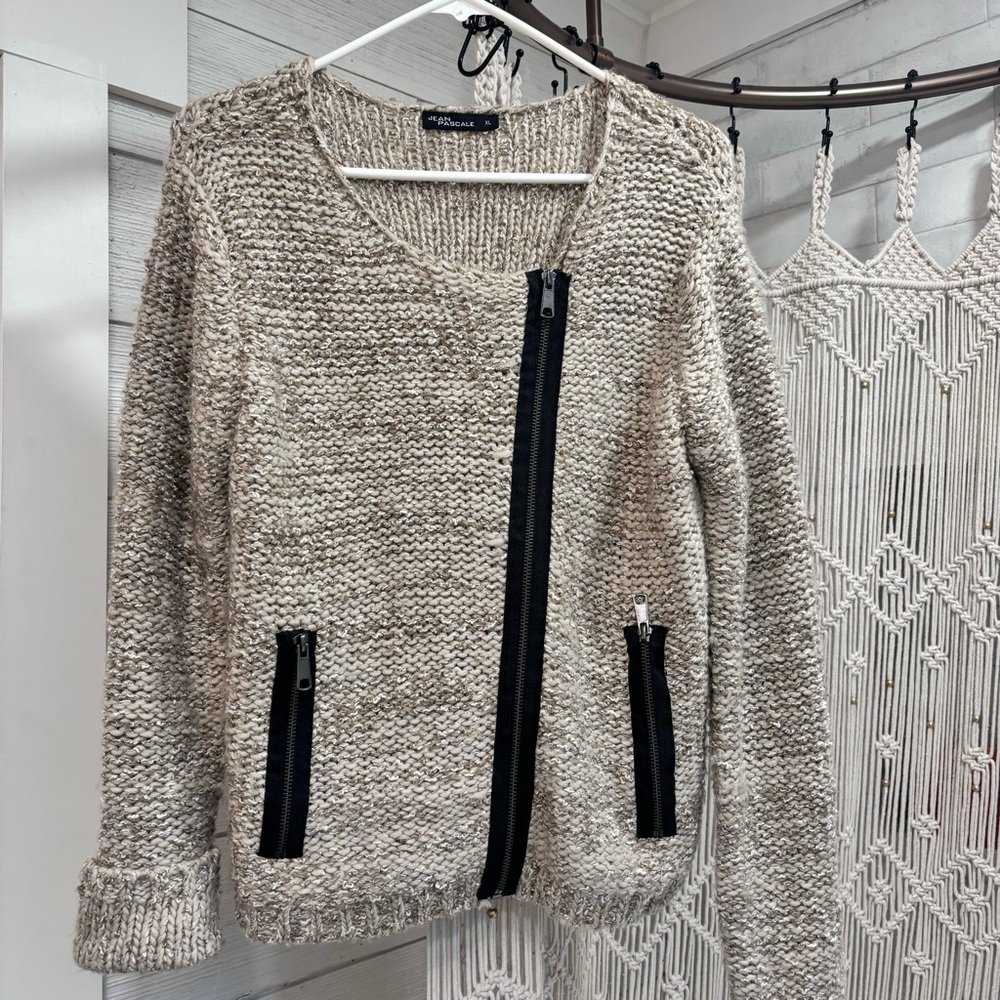 Vintage 90's Jean Pascale Knit zipper Sweater punk XL